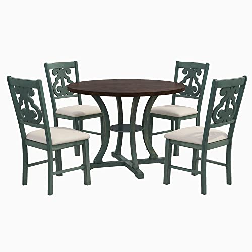 6-Piece Dining Set, Mid-Century Industrial Rustic StyleWooden Kitchen ChairSet with Rectangular Table and 4 Fabric Upholstered Chairs and Bench Family Furniture, for Home, C-Gray a
