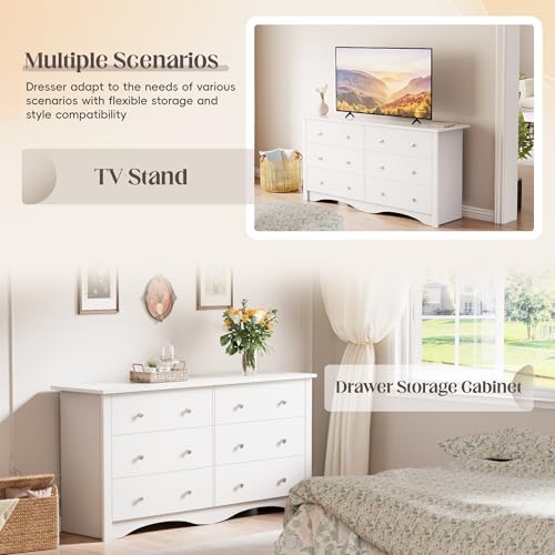 JUMMICO Dresser for Bedroom, 6 Wood Dresser Drawers, Wide Chest of Drawers, Storage Tower Unit, Modern Design for Bedroom, Living Room, Hallway, Entryway (Dark Brown)