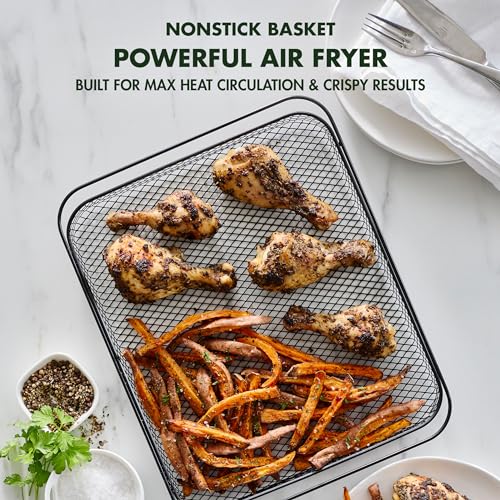 GreenPan Bistro Matte Black 9-in-1 Air Fry Oven, Nonstick Baking Pan, Stainless Steel Rack, and Basket, Fast Heating, Multifunction Presets, Cool-Touch Handle, PFAS-Free, Easy Cleanup Crumb Tray