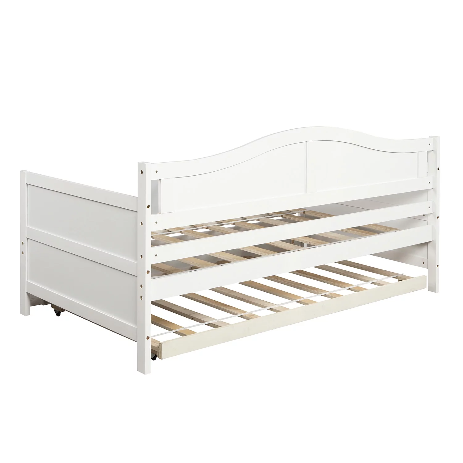 White Wooden Twin Size Daybed with Trundle Bed
