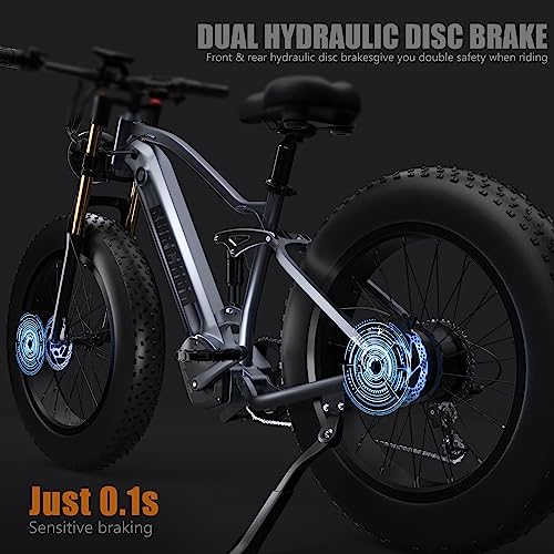Adults Electric Bikes 1000W, 120Miles & 48V 30AH LG Cells Battery, 26''x4.0 Inch Fat Tire Ebike, 30MPH w/Dual Hydraulic Disc Brakes Full Suspension, Off Road Mountain Ebikes for Men Women