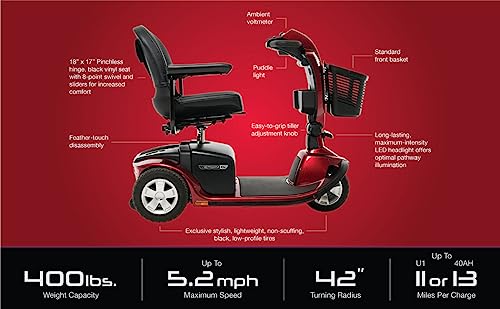 Pride Mobility Victory 10.2 3-Wheel Electric Scooter S6102 Newly Re-Designed Offers a Sleek Design and Innovative Features! (Ocean Blue, 18" x 17" Seat)