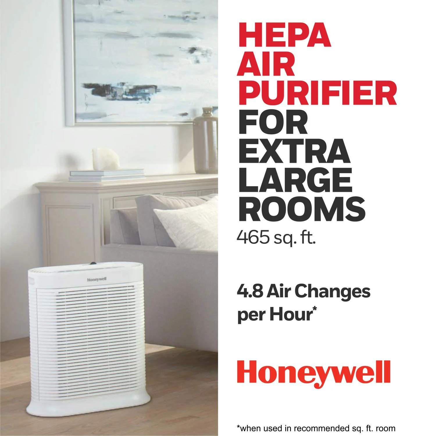 Honeywell Air Purifier, HPA304, 465 sq ft, HEPA Filter, Allergen, Smoke, Pollen, Dust Reducer