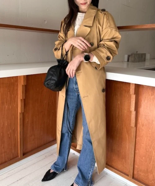 【SETUP7】Outer Trench Coat Double-Breasted Oversized Trench Big Silhouette Long Length Pocket Long Sleeve Spring Coat