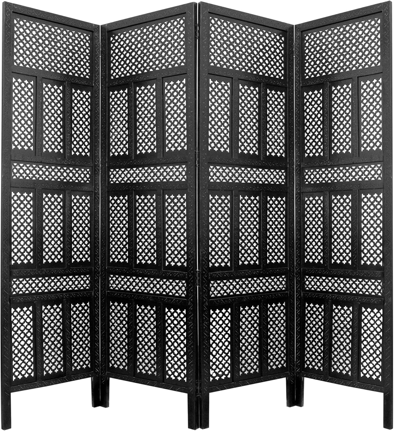 COTTON CRAFT Rajasthan Antique Brown 4 Panel Handcrafted Wood Room Divider Screen 72x80 Intricately Carved on Both Sides Reversible-Hides Clutter,Adds Décor,& Divides The Room Antique Brown Rajasthan