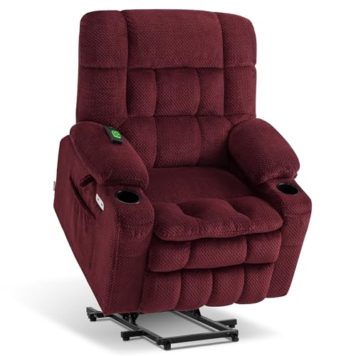 MCombo Dual Motor Power Lift Recliner Chair with Massage and Heat for Elderly People, Infinite Position, USB Ports, Cup Holders, Fabric 7890 (Medium-Regular, Burgundy)