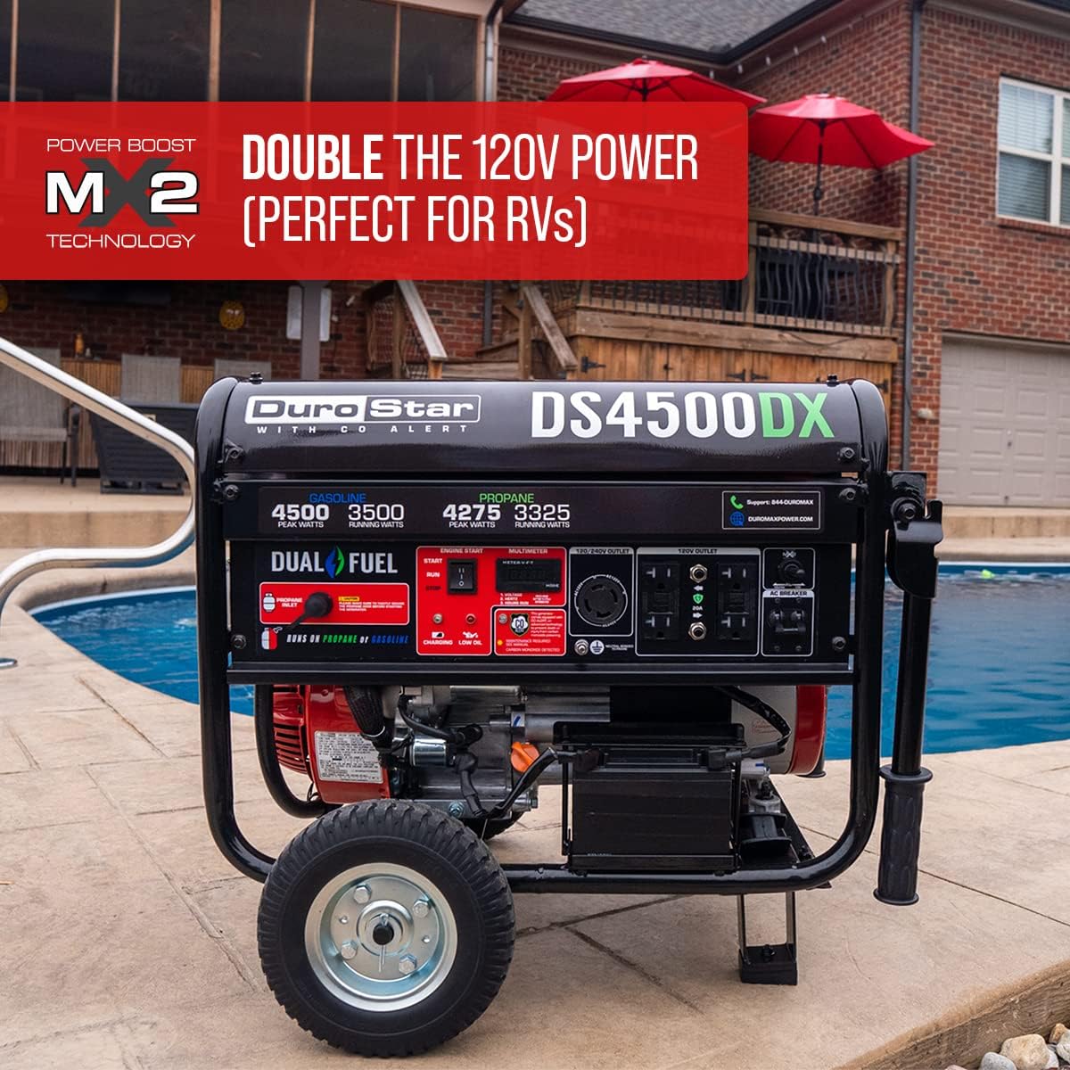 DS4850EH Dual Fuel Portable Generator-4850 Watt Gas or Propane Powered Electric Start-Camping & RV Ready, 50 State Approved, Red/Black
