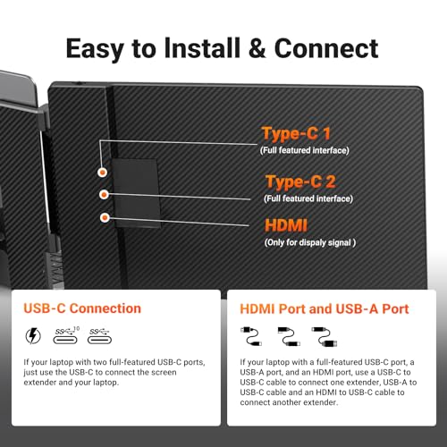 Laptop Screen Extender, 15.6" FHD 1080P IPS Triple Portable Monitor Fit for 13-17.3" Laptop, Build-in Stand and Dual Speakers, Plug and Play Laptop Monitor Extender, Compatible with Mac, Wins, Dex