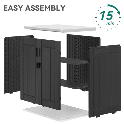 YITAHOME Outdoor Storage Cabinet with 2 Shelves, Waterproof Resin Horizontal Tool Shed, Lockable 15 cu. ft. Storage Shed for Patio, Garden, Yard, Dark Gray