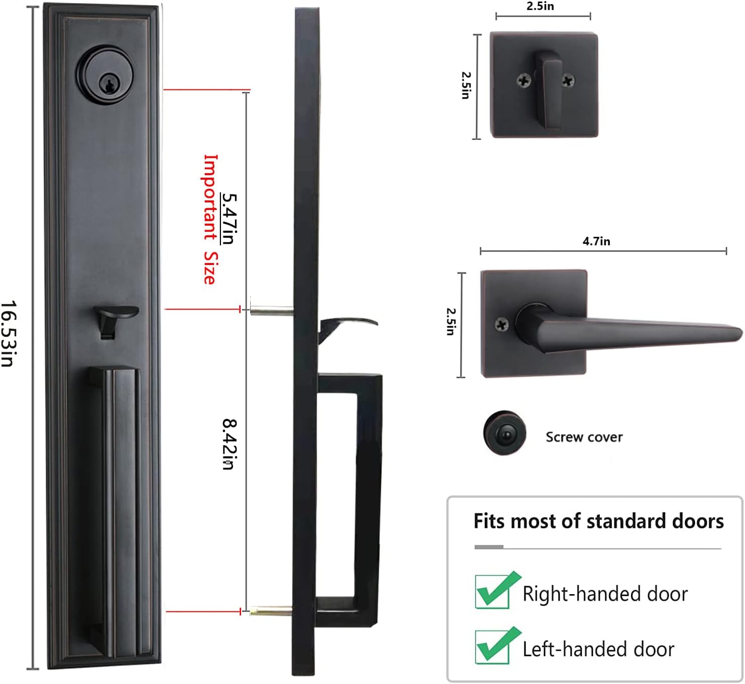 Double Door Handlset for Front Door in Aged Bronze Finish (Keyed Entry Handle and Dummy Hanlset Set)