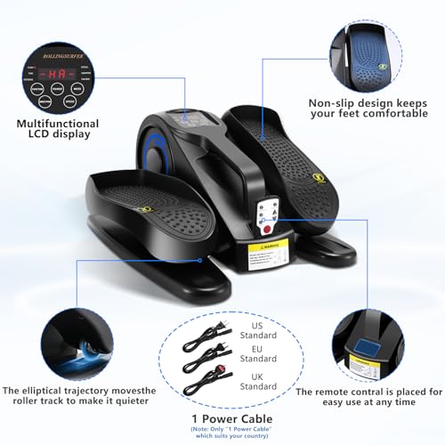 Under Desk Elliptical Machine, Adjustable Speeds Electric Trainer with Remote, Portable Seated Pedal Leg Exerciser for Teens Seniors and Adults