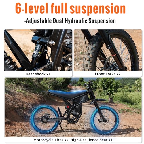 Riding'times Upgraded GT73/GT73PRO Electric Dirt Bike for Adults 2400W/3000W, Max 37/50 MPH & 85 Mile Long Range Ebike with 25" Motorcycle Tires, 1747Wh/2160Wh Dual Battery E Bike, Full Suspension