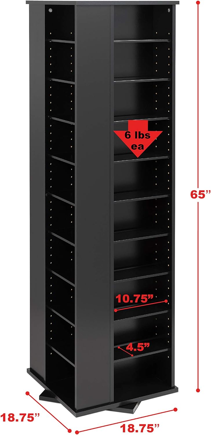 Prepac Large Four-Sided Spinning Tower Storage Cabinet, Black