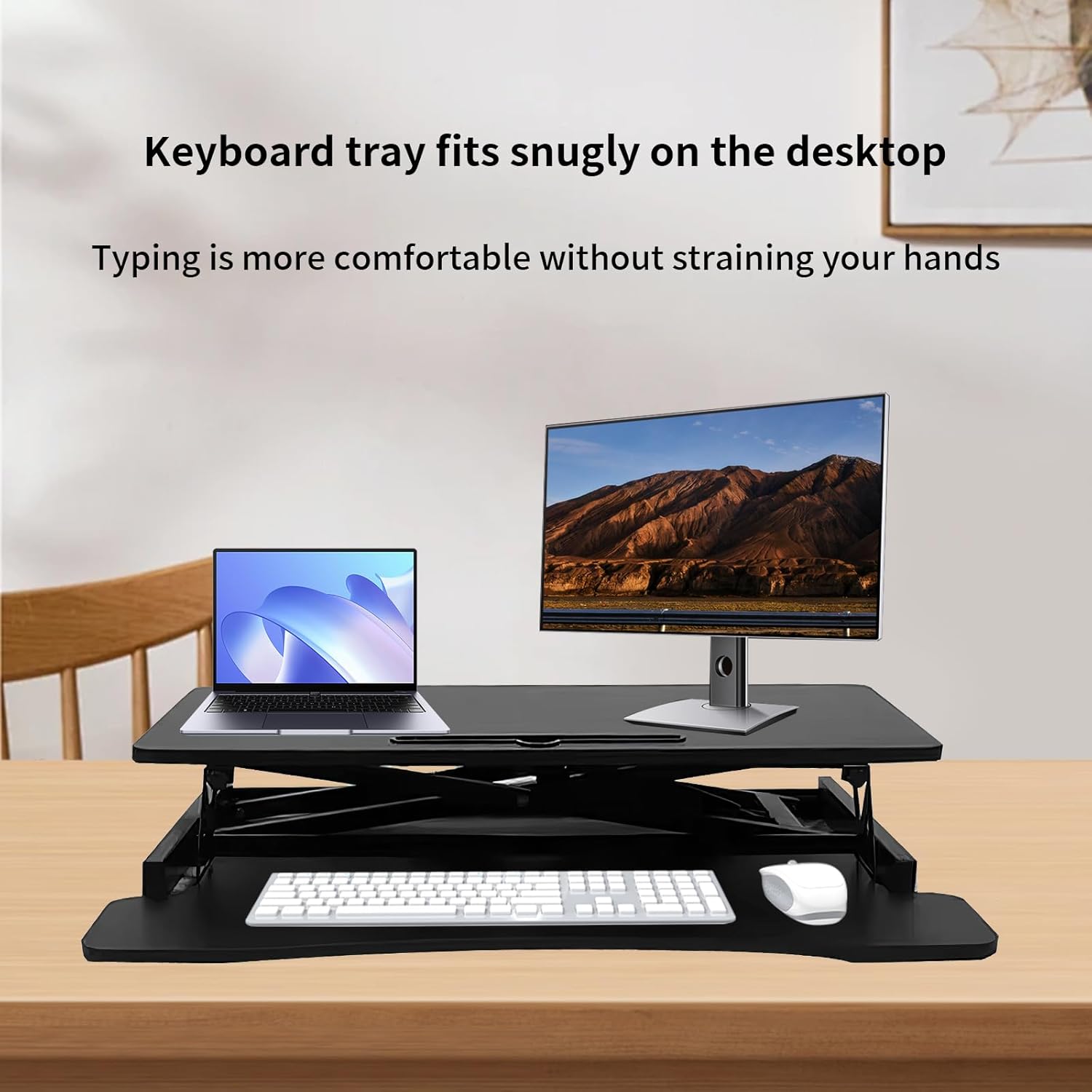 Standing Desk Converter, Stand Up Desk Riser, 32" Height Adjustable Dual-Layer Sit to Stand Desk, Desk Riser with Keyboard Tray for Home, Office, Laptop Workstation