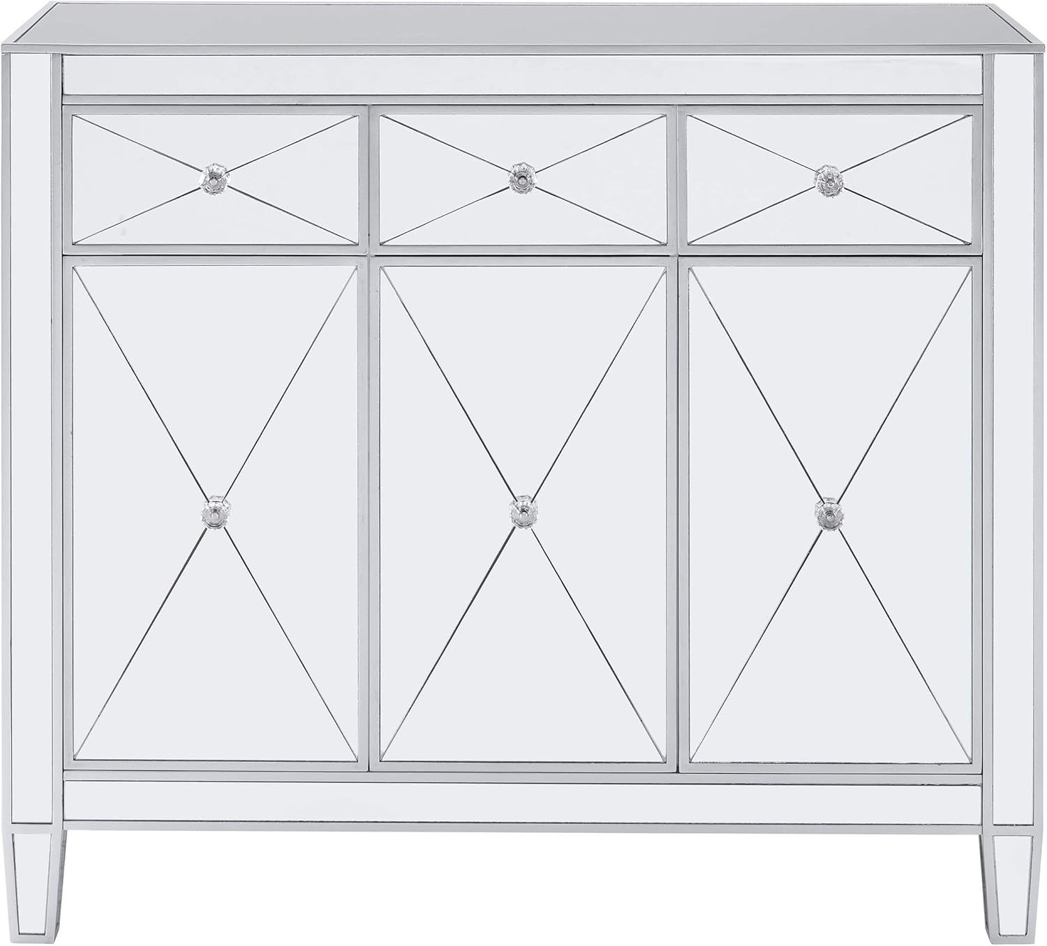 SEI FURNITURE Mirage Cabinet, Mirrored with matte silver trim.