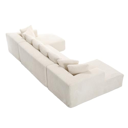 131'' Modular Sectional Couch, U-shaped Sofa, Chaise Lounge, Striped Corduroy Fabric,Upholstered 4 Seater Couch for Living Room, Bedroom, Free Combination Sofa (White)