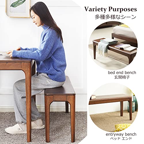 MU RONG Dining Bench, Wood Bench Solid Oak Wooden Bench Indoor Dining Room Table Home Bedroom Bed End Restaurant Modern Hallway Furniture, 55.2" W x 13.8" D x 17.7" H
