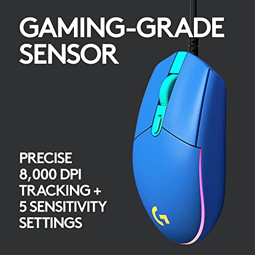 Logitech G203 Wired Gaming Mouse, 8,000 DPI, Rainbow Optical Effect LIGHTSYNC RGB, 6 Programmable Buttons