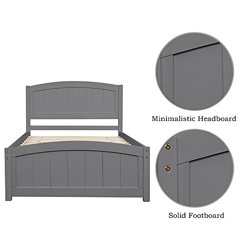 Harper & Bright Designs Twin Platform Bed Wood Bed Frame with Headboard and Footboard, Twin bed with Wood Slat Support, No Box-Spring Needed (New, Grey)