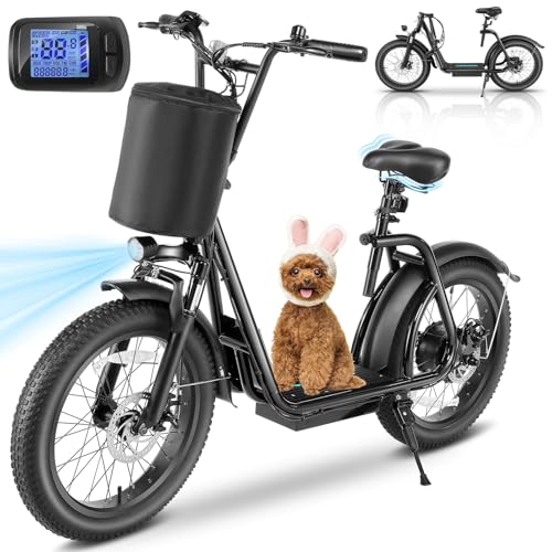 Caroma Peak 800w Electric Scooter Adults 20"X3" Fat Tire, 20 MPH Top Speed & 30 Miles Range, Off-Road E Scooter w/Adjustable Seat & Detachable Basket, Foldable Ebike w/Shock Absorption for Commuting