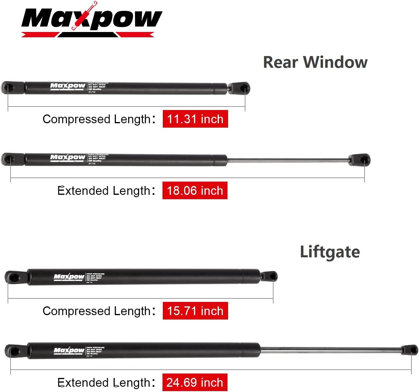 Maxpow 2 Tailgate and 2 Rear Window Glass Lift Supports Struts Compatible With Suburban Tahoe/GMC Yukon 2000 2001 2002 2003 2004 2005 2006 4185 4557 Pack of 2