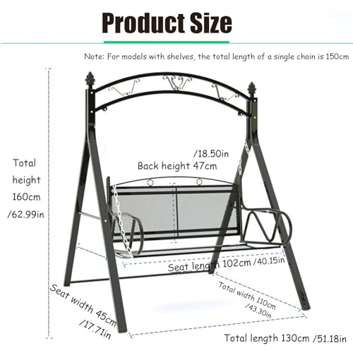 Black,PARTSUN Upgraded Metal Patio Porch Swing with A-Frame Stand Heavy Duty Metal Hanging Porch Swing Chair Patio Hanging Bench Swing with Adjustable Chains for Garden, Balcony, Living Room