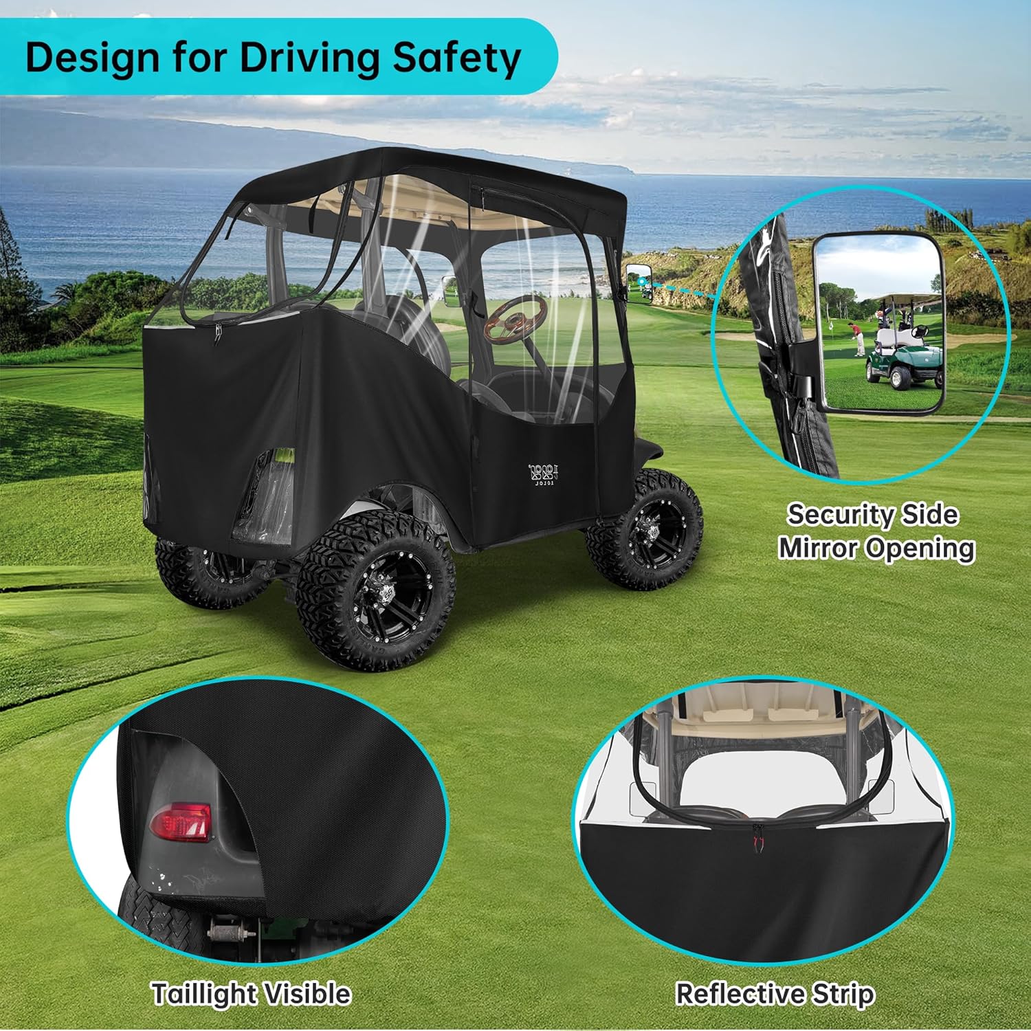10L0L 2 Passenger Golf Cart Enclosures Cover for Club Car DS & Precedent, All Weather Windproof Waterproof Rain Cover, 4-Sided Clear Window & Roll-up Zipper Door - Black
