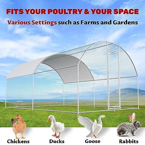 Chicken Coop Large Metal Chicken House/Pen for 6/10 Chickens with Waterproof Cover Walk-in Poultry Cage for Chicken Run,Chicken House for Outdoor Farm Use(9.8'Lx6.5'Wx6.5'H)