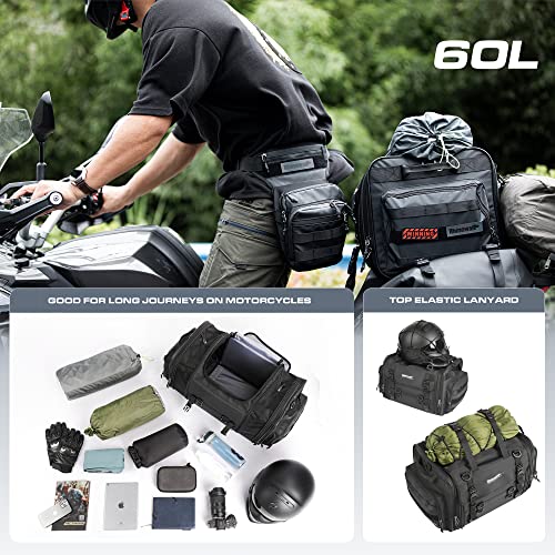 HUNTVP 40-60L Motorcycle Seat Bag Motorcycle Tail Bag Shoulder Bag Travel Luggage Bags Motorbike Rear Tack Truck Bag Storage Bags with Rain Cover (Black 40-60L)