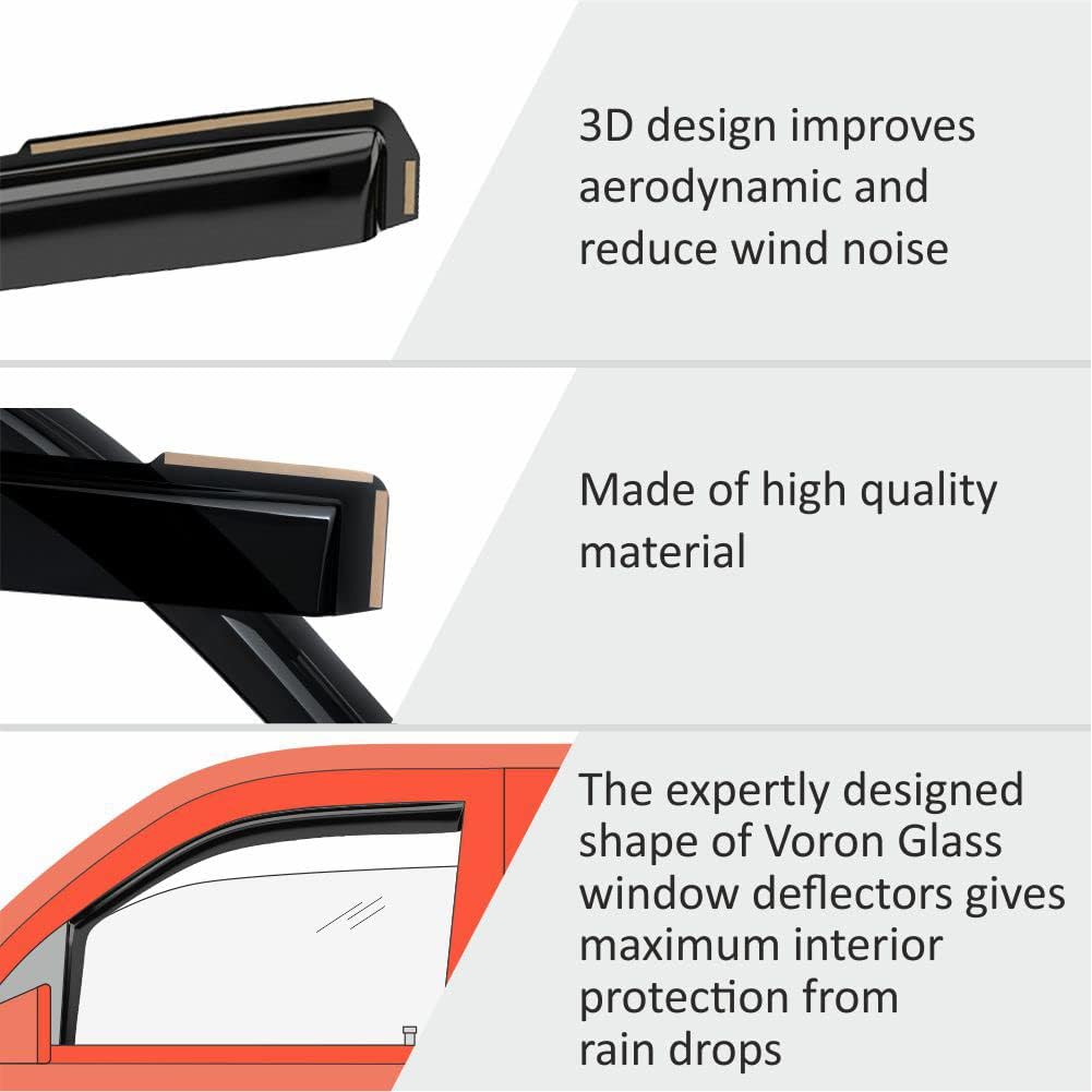 Voron Glass in-Channel Extra Durable Rain Guards for Trucks Toyota Tacoma 2016-2022 Double Cab, Window Deflectors, Vent Window Visors, 4 Pieces - 220056