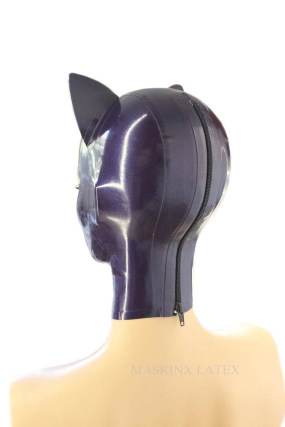 Latex Rubber Cat Hood with Attached Ears