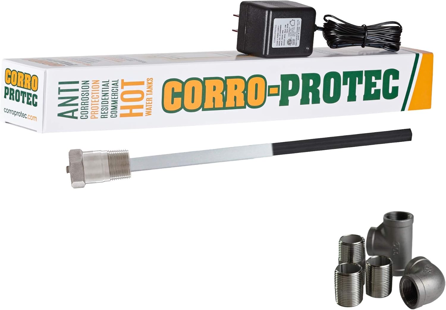 Corro-Protec? Powered Anode Rod for Water Heater, 20-Year Warranty, Eliminates Rotten Egg/Sulfur Smell within 24 hours, Stops Corrosion and Reduces Limescale, Electrical Anode Rod Made of Titanium