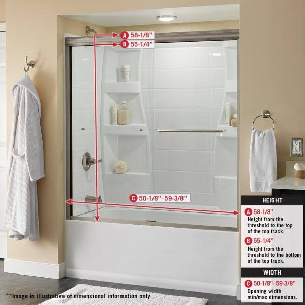 Delta Everly 60 in. x 58-1/8 in. Semi-Frameless Traditional Sliding Bathtub Door in Chrome with Tranquility Glass