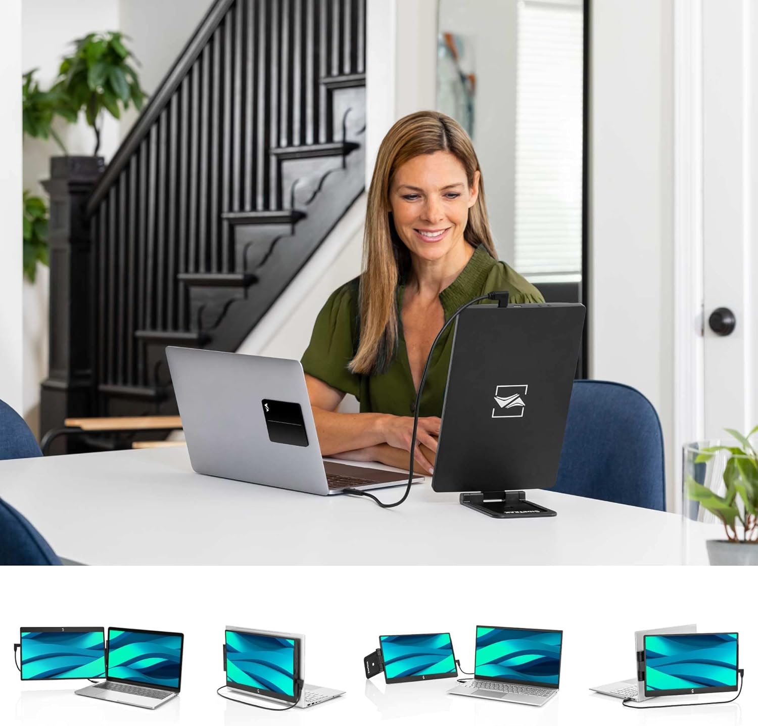 SideTrak Swivel 14" Attachable Portable Monitor Extender, FHD TFT Laptop Dual Screen with Kickstand + Unique Swivel Hinge, Compatible with Mac, PC, Chrome, Powered by USB or Mini HDMI Port