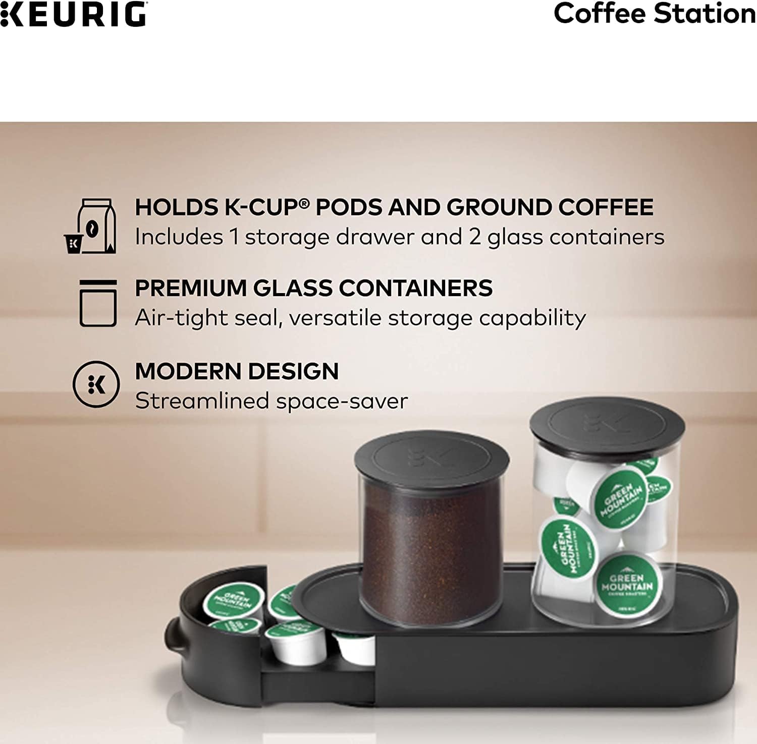 Keurig K-Mini Plus Coffee Maker, Single Serve K-Cup Pod & Keurig K-Cup Pod & Ground Coffee Storage Unit