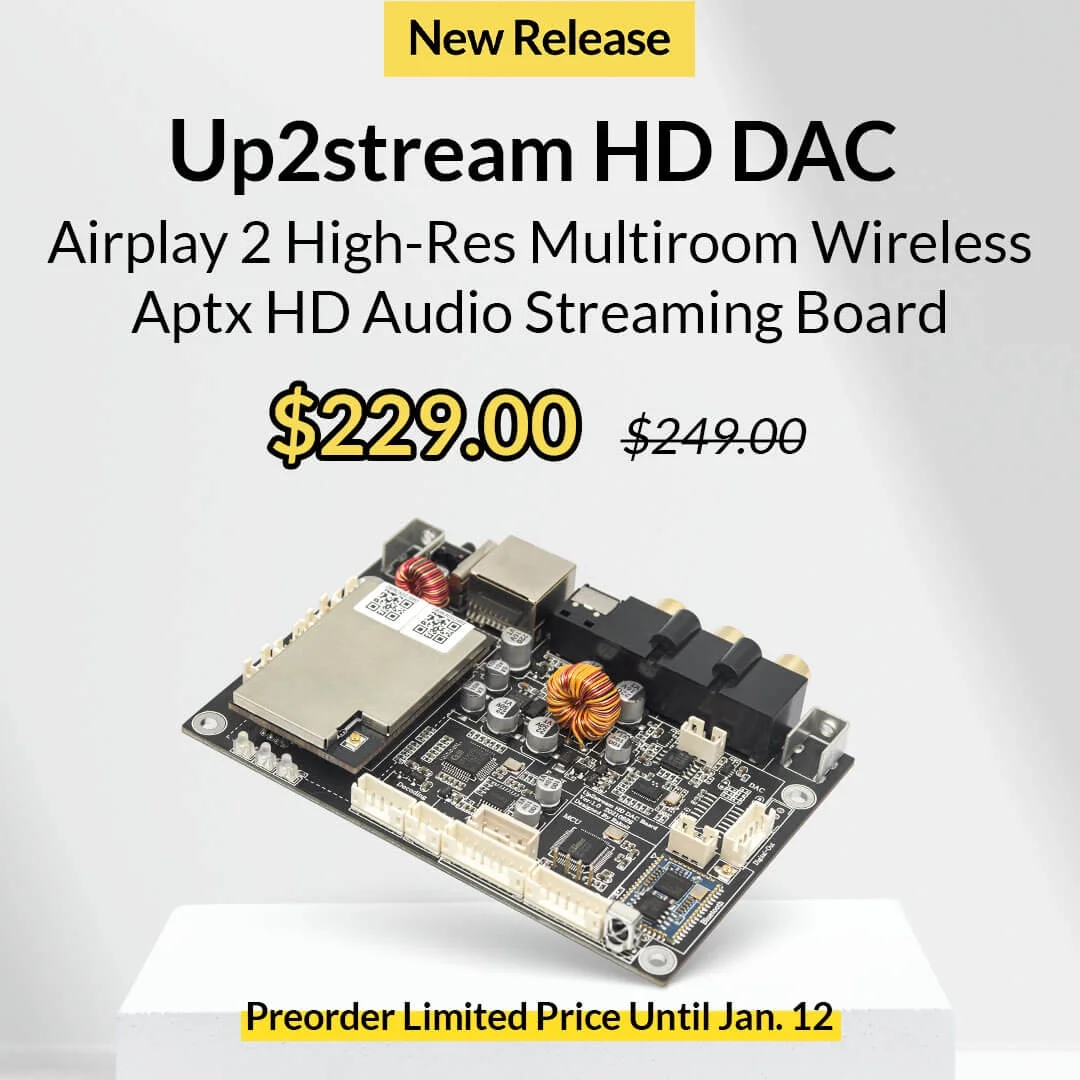 Up2Stream HD DAC-High-Res Multiroom WiFi & Bluetooth Wireless Aptx HD Audio Streaming Board With Spotify Airply2