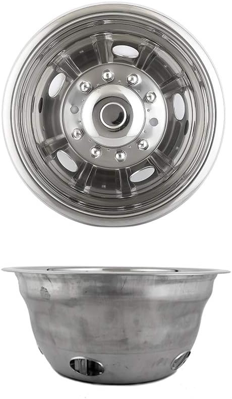 Deebior 4pcs 17inch Polished Stainless Steel Dually Wheel Simulators, Nice looking and Durable Bolt On Wheel Cover, 8 Lug 4 Hand Hole Hubcaps Fit for 2005-2021 Ford F350 with Installation Tool Kit A8P