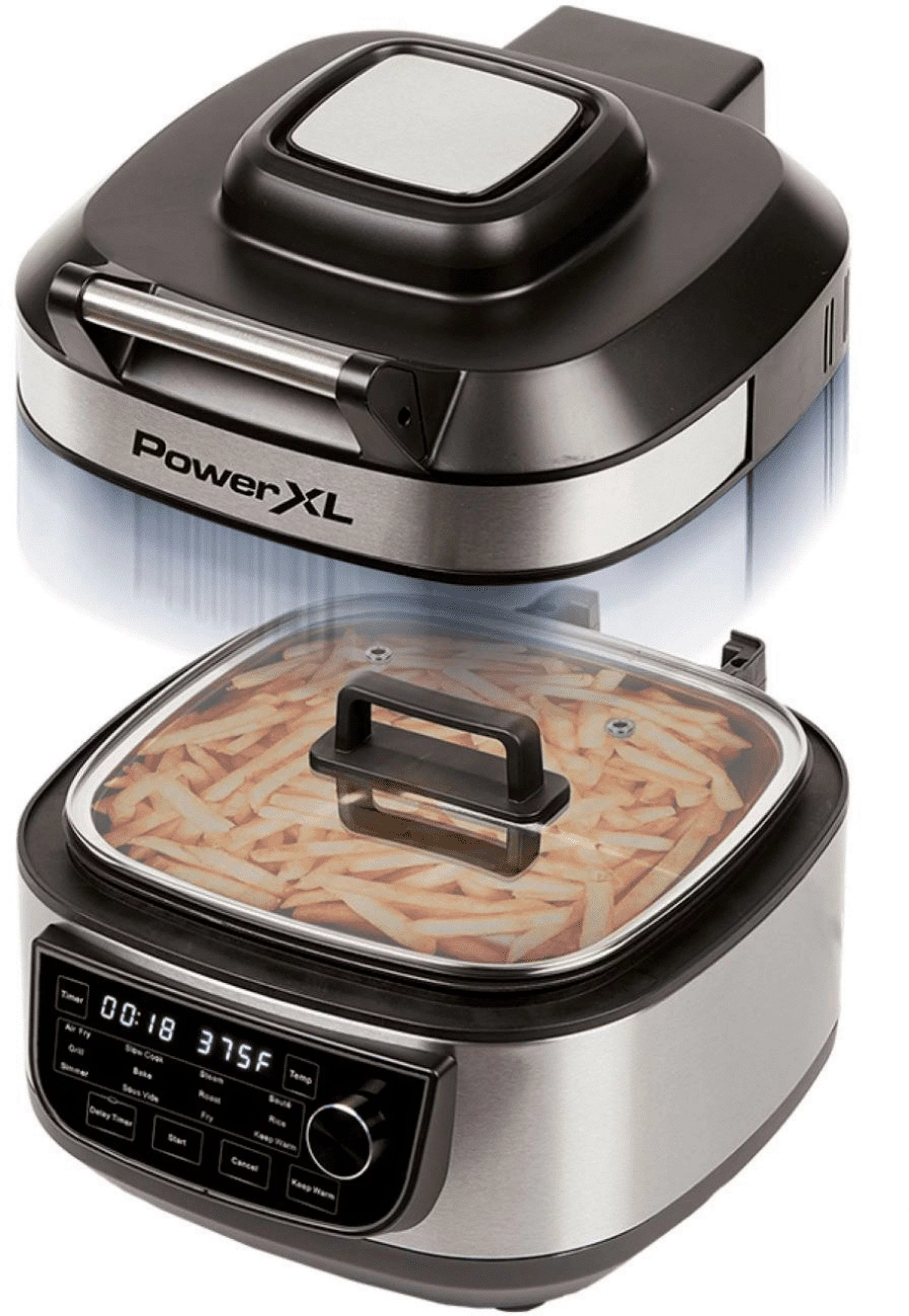 PowerXL Grill Air Fryer Combo 12-in-1 Indoor Grill, Air Fryer, Slow Cooker, Roast, Bake, 1550-Watts, Stainless Steel Finish