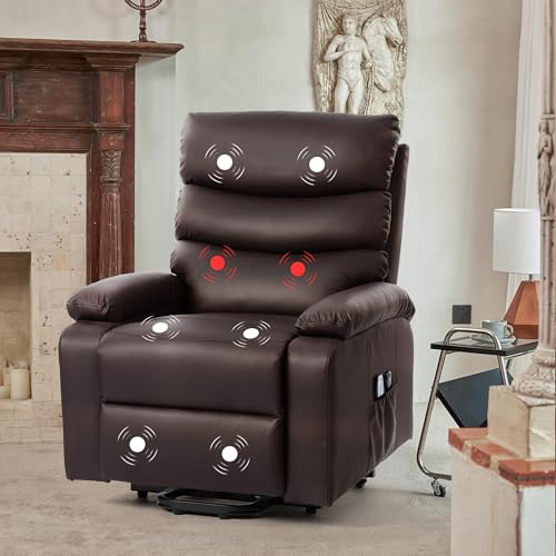 Power Lift Recliner Chair PU Leather with Heat Massage for Elderly,Electric Power Recliner Chair with 2 Remote for Seniors for Small Space,Black
