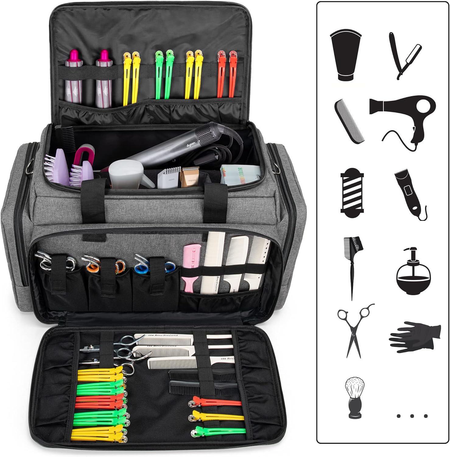 BAFASO Large Barber Bag with Adjustable Dividers, Travel Barber Case Holds Various Hair Cutting Tools (Bag Only), Black
