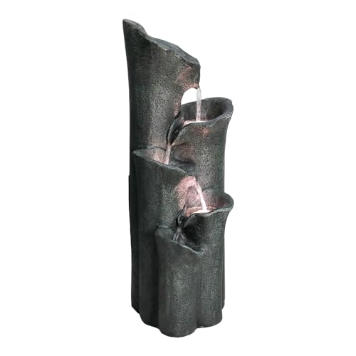 SKYFIRE 28.7”H Garden Fountain Indoor Outdoor Clearance with LED Lights&Pump – 5-Tier Cylindrical Cascading Floor Standing Outdoor Fountains, Pool Fountain for Garden,Patio,House, Office, Home Decor