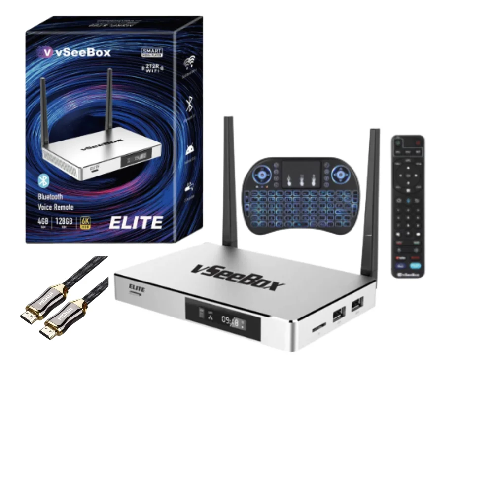 2023 Newest vSeeBox Elite, Newest Smart Android TV Box with Voice Remote Control, Backlit Mini Keyboard and 2Meters 8K HDMI Cable (4G RAM+ 128G ROM)