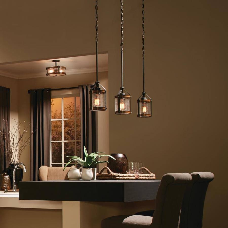 Kichler Barrington Distressed Black/Wood Rustic Seeded Glass Cylinder Pendant