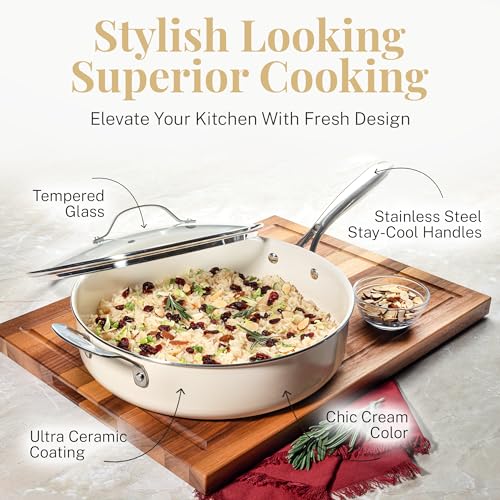 Gotham Steel 20 Pc Pots and Pans Set Non Stick Cookware Set, Pot and Pan Set, Kitchen Cookware Sets, Non Toxic Ceramic Cookware Set, Nonstick Cookware Set, Lightweight, Dishwasher Safe, Cream White…