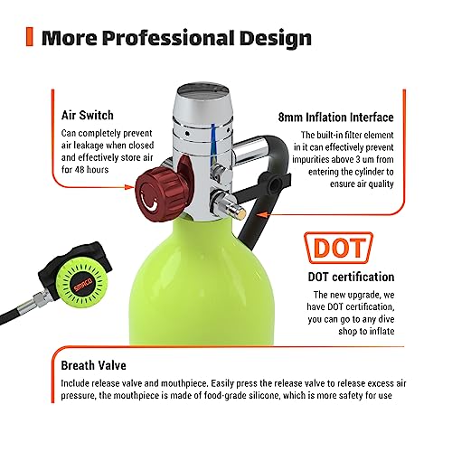 SMACO Mini Scuba Tank S400 Scuba Tank 1.0L Capacity with 15-20 Minutes Underwater Breathing(No More Than 33ft) Portable Diving Gear Emergency Backup Diving Tank Rescue Pony Bottle