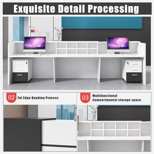 Modern Reception Desk Counter, U-Shaped Front Desk Reception Counter with Adjustable Storage Cube Lockable Drawer,Wooden Reception Table for Office Lobby (Black+White, 160cm(63 * 23.6 * 41.3in))