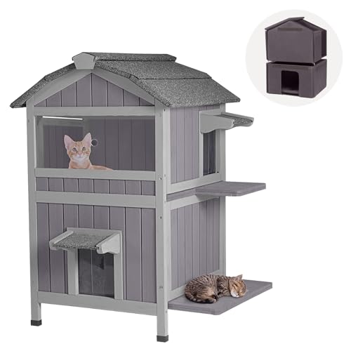GUTINNEEN Outdoor Cat House Insulated for Winter Weatherproof Feral Cat Shelter