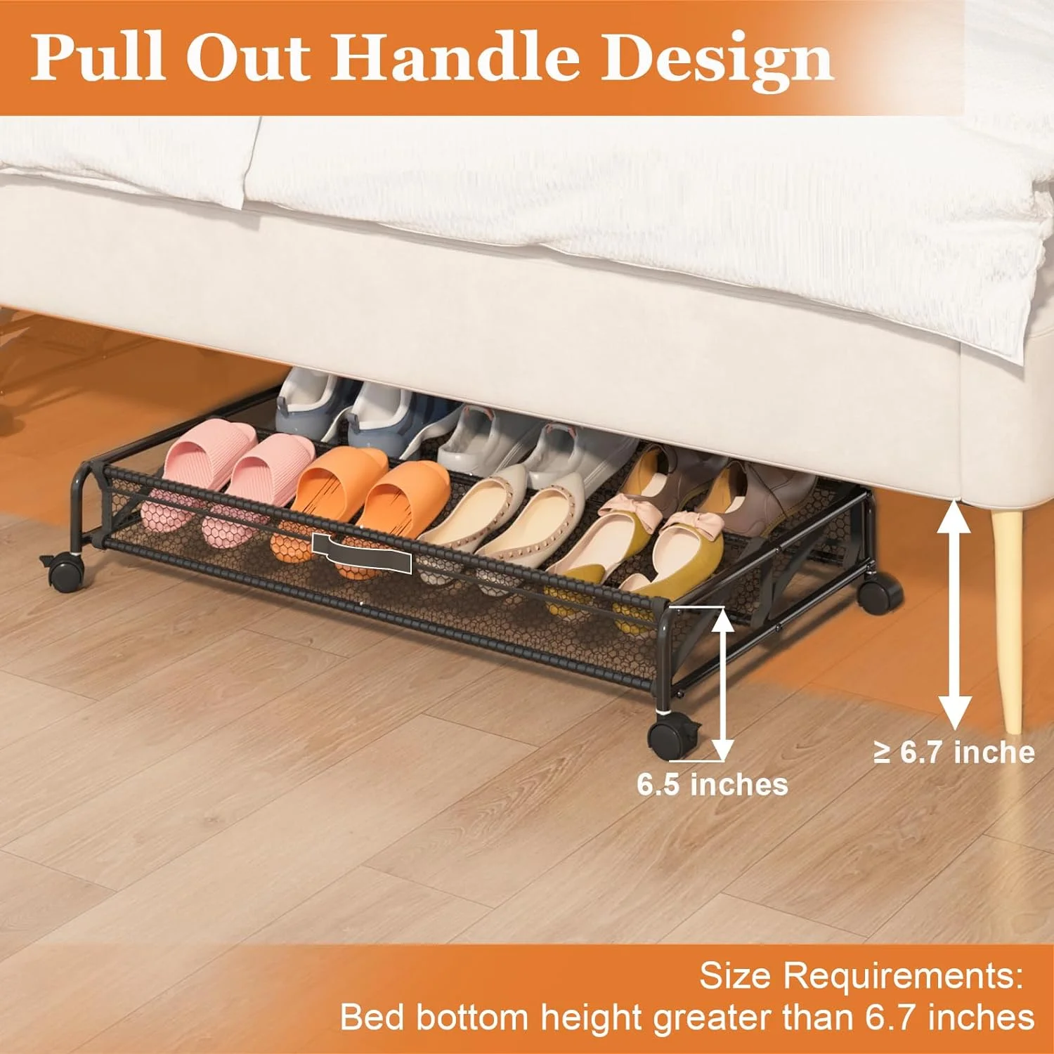 Under Bed Shoes Storage - 2 Pack Rolling Under-bed Storage Containers with Wheels, Breathable Mesh Fabric with Metal Frame
