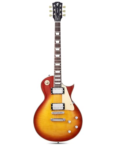 Fesley LP Electric Guitar with Arched Top:39" Solid Body Electric Guitars with Mahogany Body and Rosewood Fretboard,Electric Guitar with Humbucker Pickups, Guitarra Eléctrica with Alice String,Gold