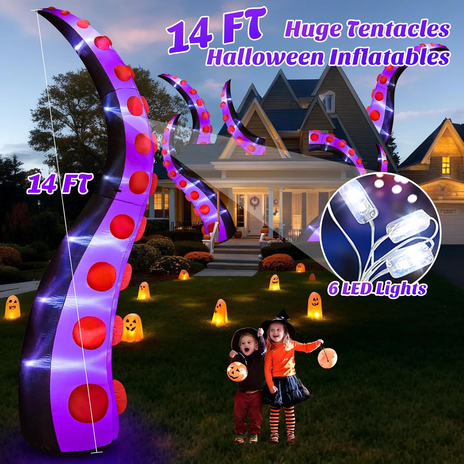 Danxilu 14 FT Huge Halloween Inflatables Octopus Tentacles Built-in LED Lights Inflatable Blow Up Yard Decoration for Halloween Outdoor Decorations Holiday Party Decor Lawn Outside